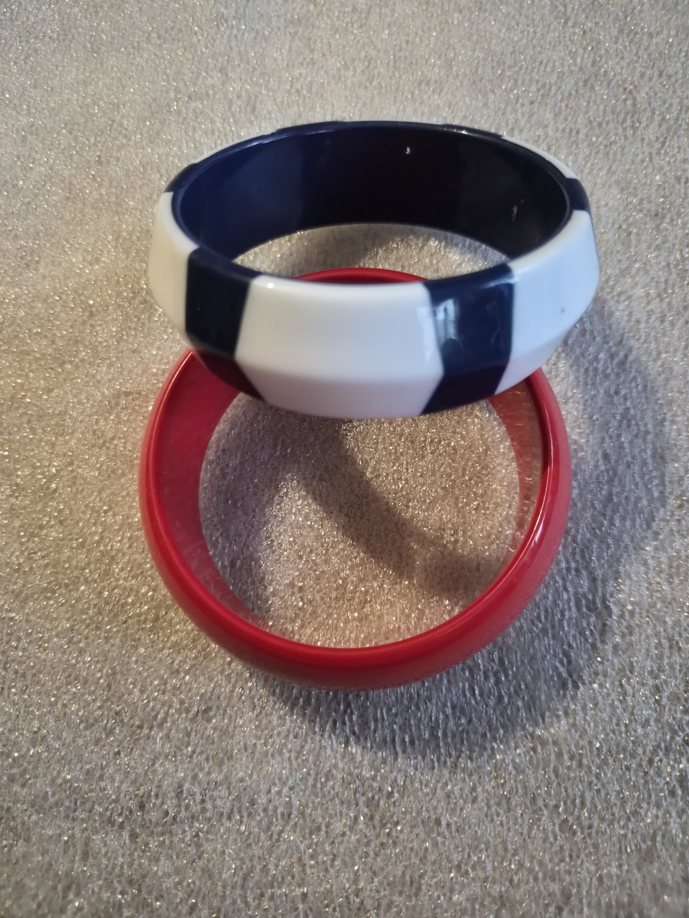 VTG 80's Blue & White Striped Bangle with Red Bracelet - Stylish 2pc